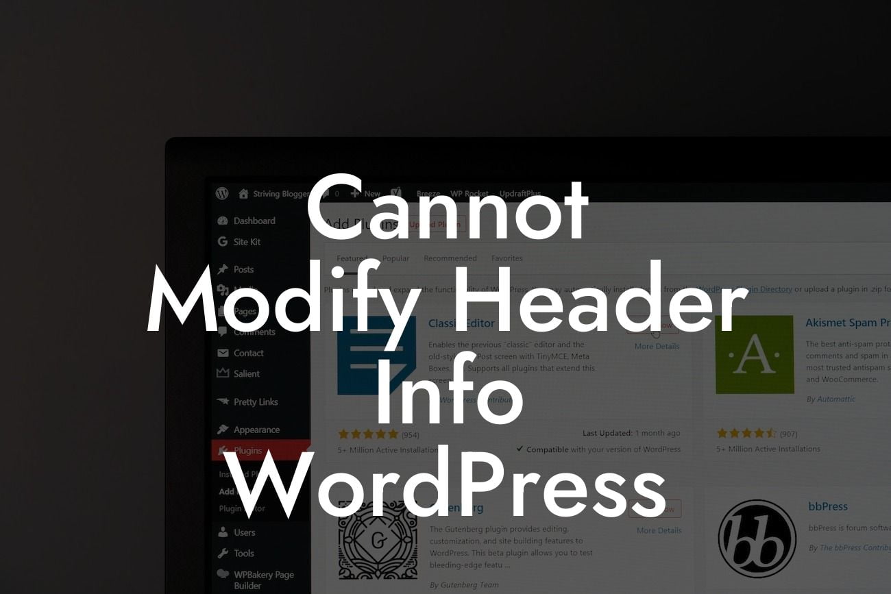 Cannot Modify Header Info WordPress