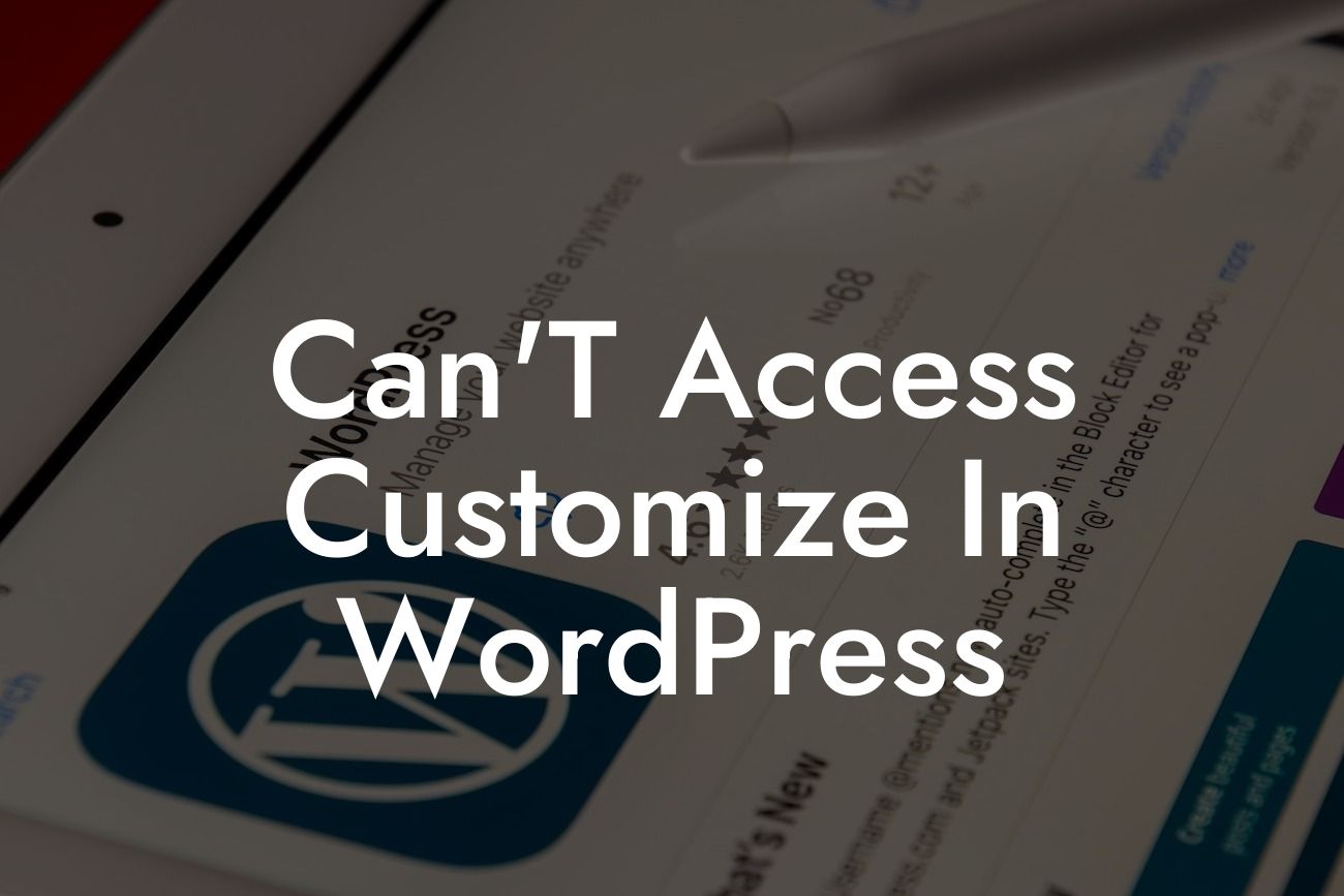 Can'T Access Customize In WordPress