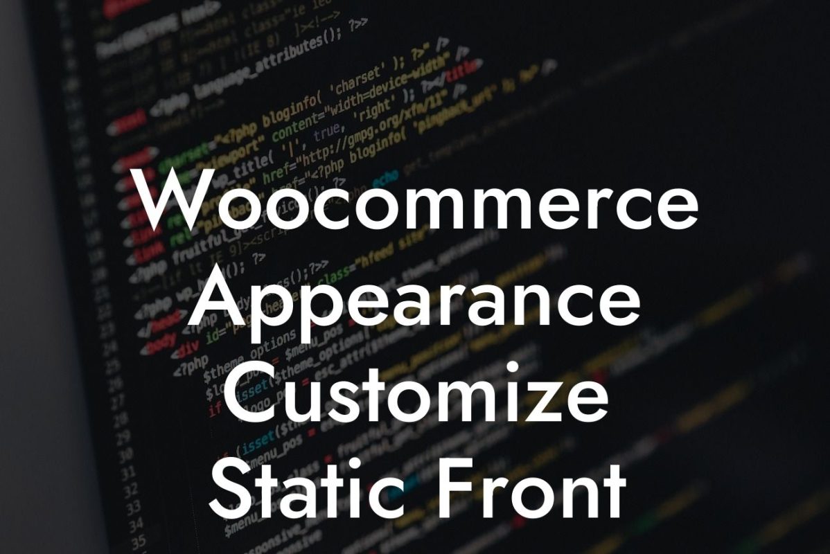 Woocommerce Appearance Customize Static Front Page