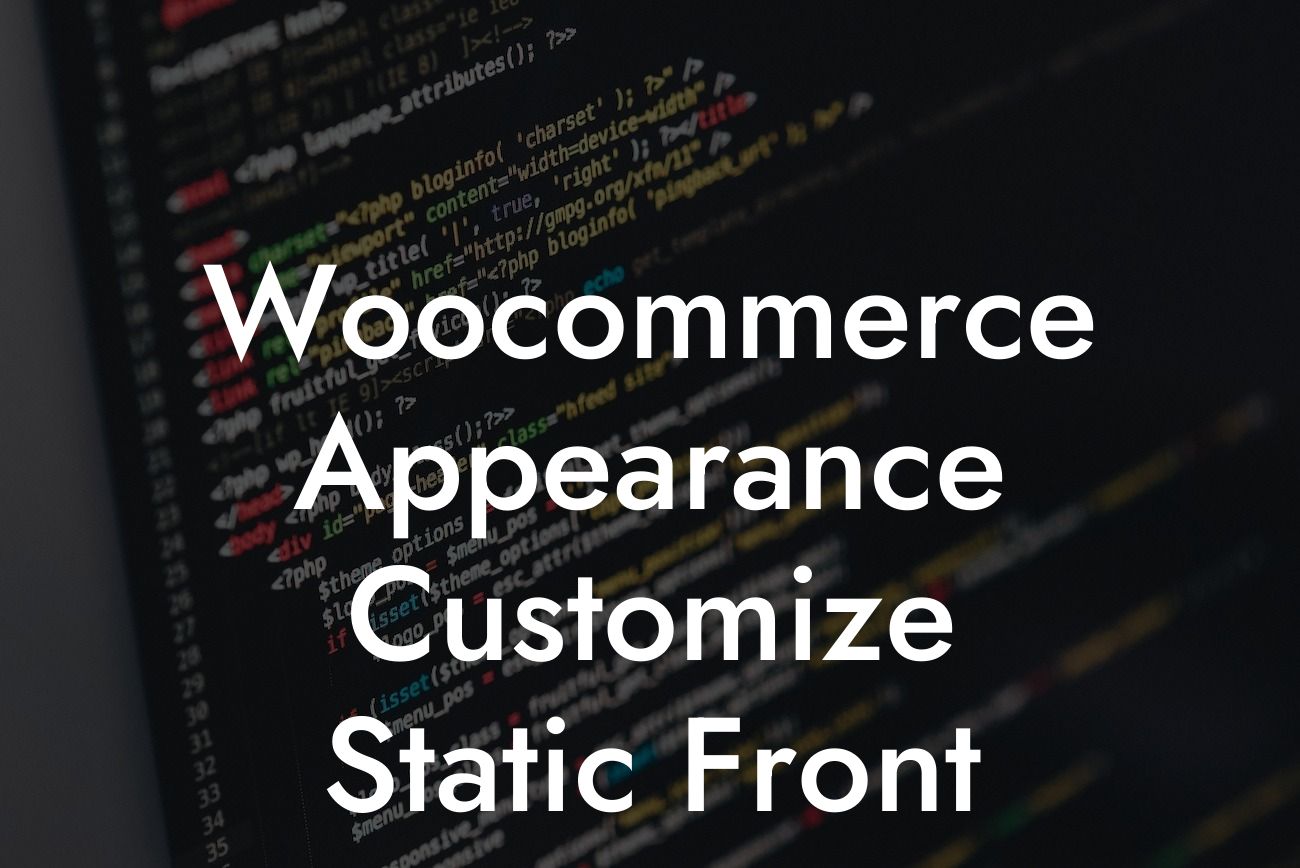 Woocommerce Appearance Customize Static Front Page