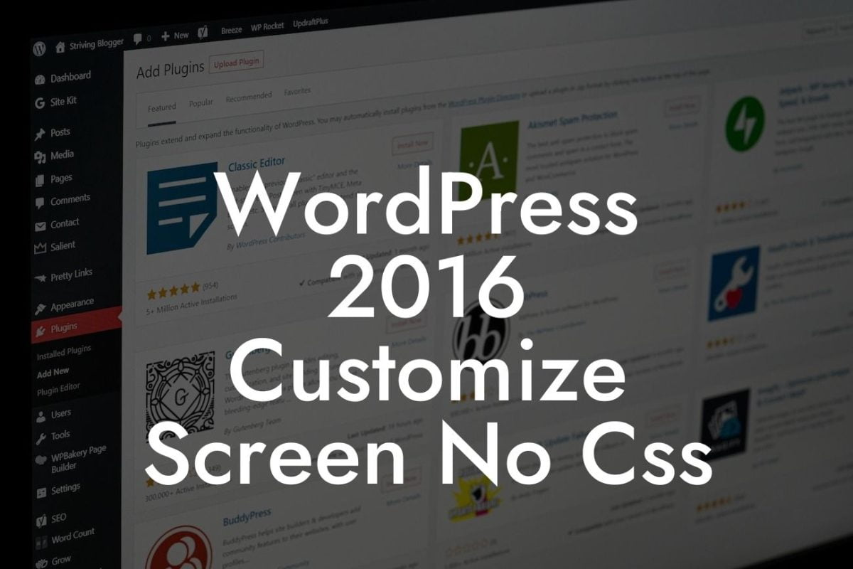 WordPress 2016 Customize Screen No Css