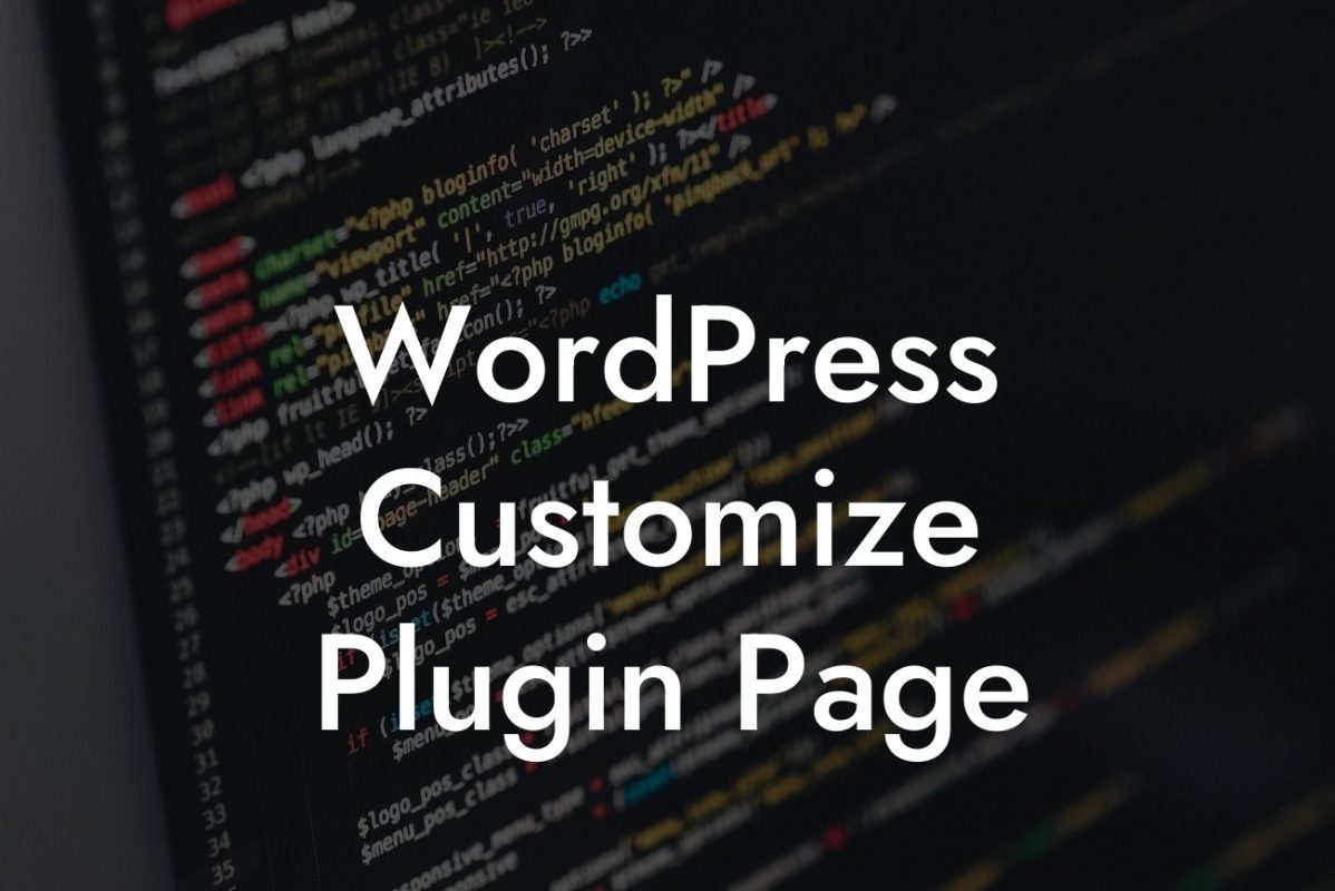 WordPress Customize Plugin Page