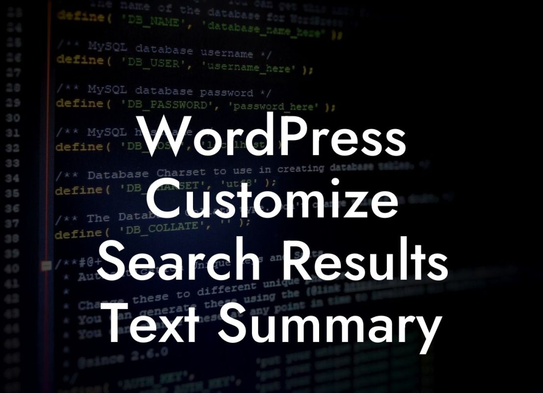 WordPress Customize Search Results Text Summary