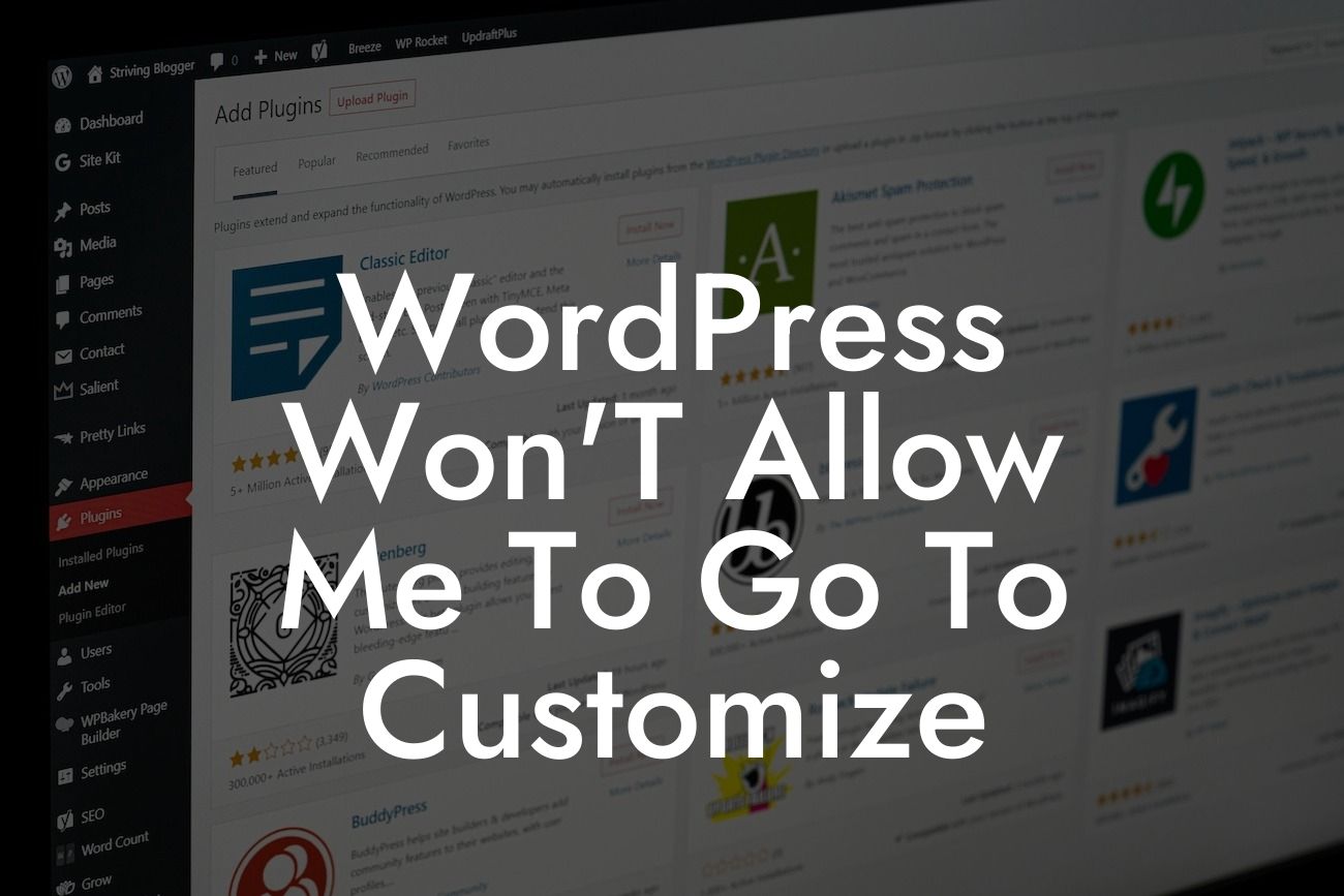 WordPress Won'T Allow Me To Go To Customize