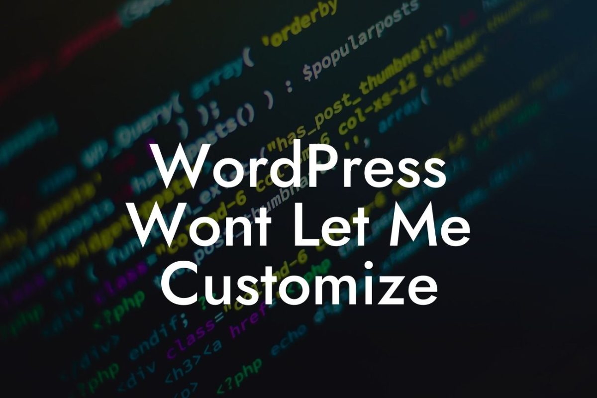 WordPress Wont Let Me Customize